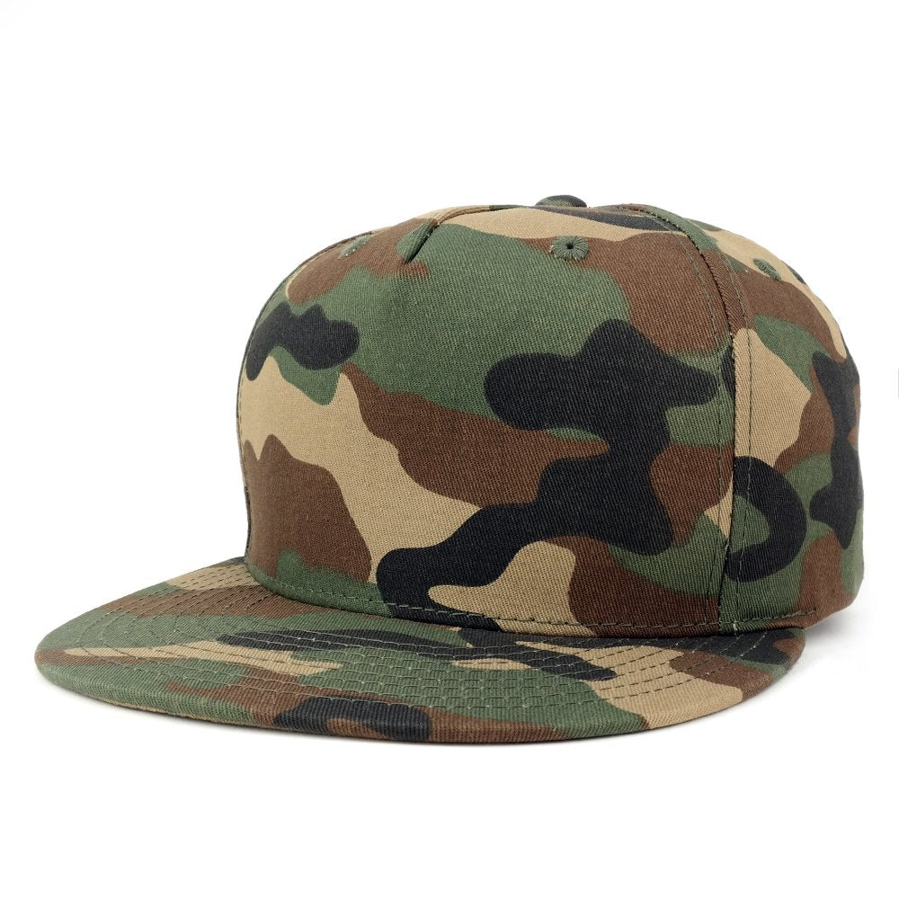 DECKY Blank 5 Panel Cotton Constructed Flat Bill Adjustable Snapback Cap - Black