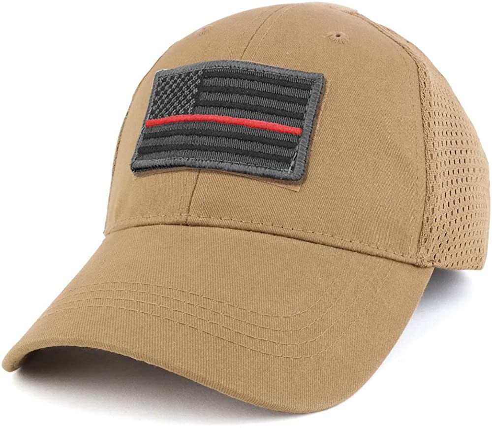 Armycrew USA Grey Thin Red Flag Tactical Patch Cotton Adjustable Trucker Cap