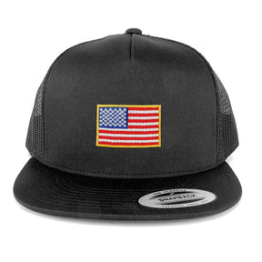 5 Panel Small Yellow American Flag Embroidered Iron On Patch Flat Bill Mesh Snapback