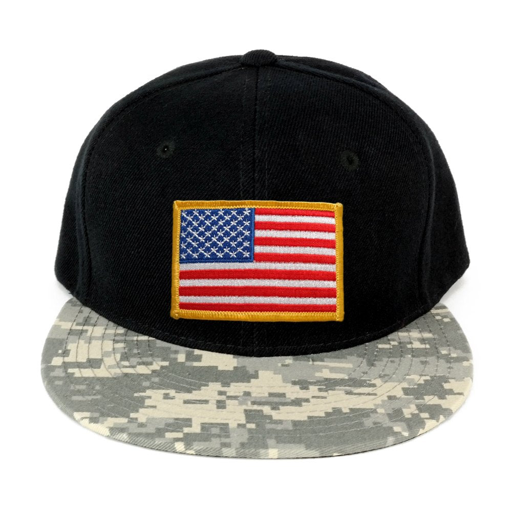 USA American Flag Embroidered Iron on Patch Camo Bill Snapback Cap - ACU