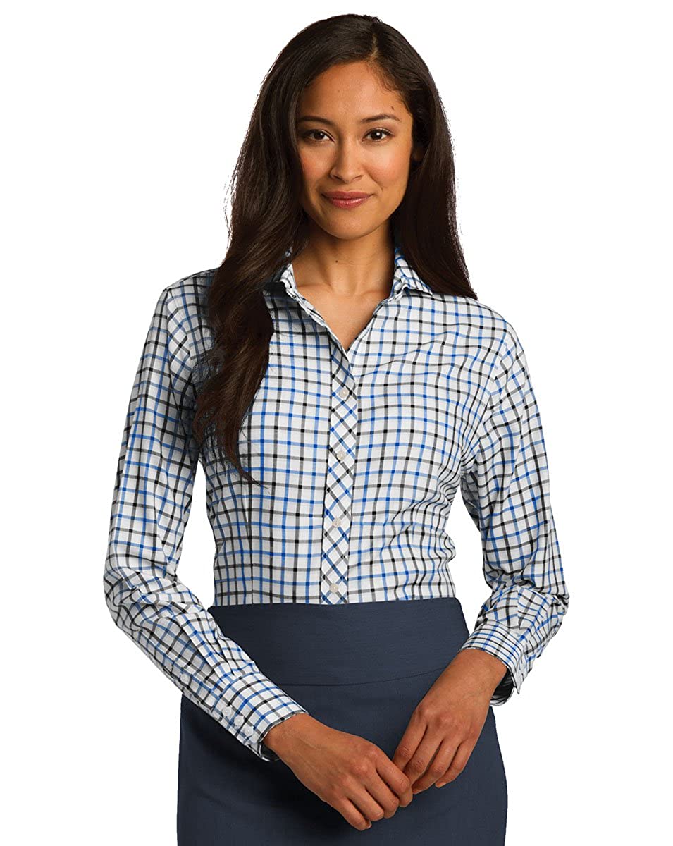 Ladies Tri-Color Yarn-Dyed Check Pattern Non-Iron 100% Cotton Shirt