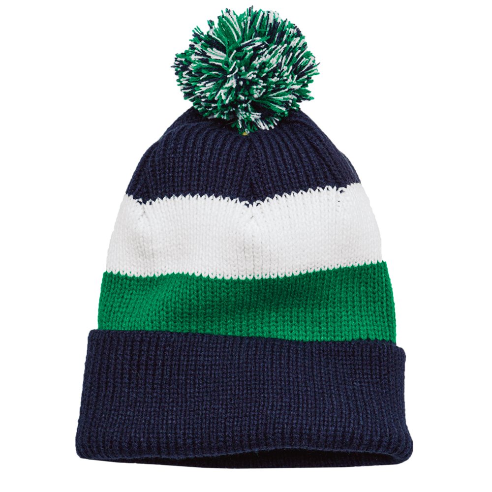Vintage Striped Acrylic Winter Beanie Hat with Removable Pom