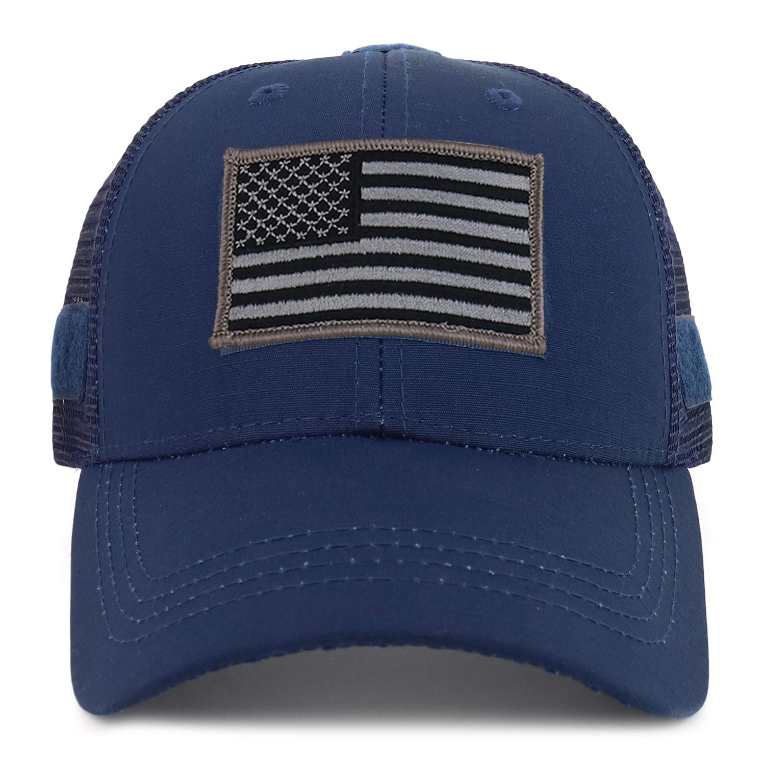 Armycrew American Flag Black Tactical Embroidered Patch Trucker Mesh Back Cap