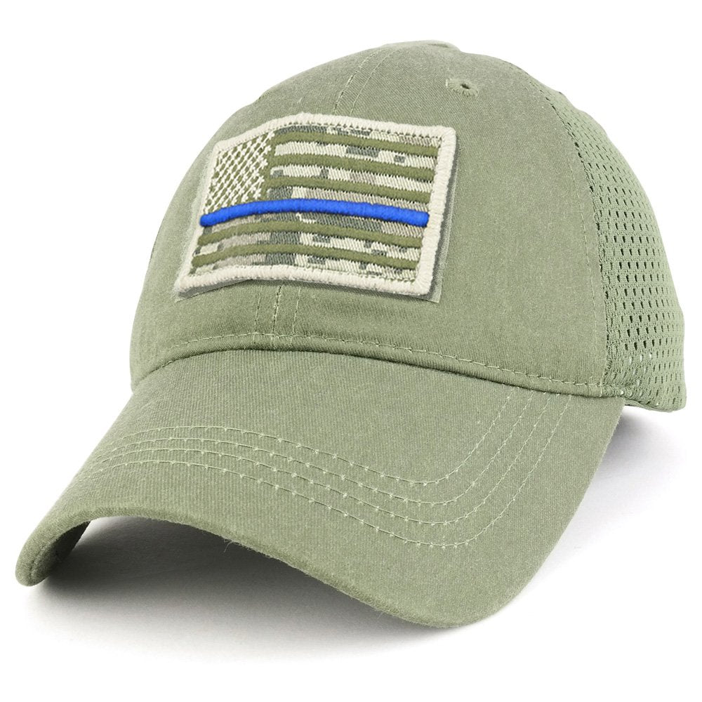 Armycrew USA ACU Thin Blue Flag Tactical Patch Cotton Adjustable Trucker Cap