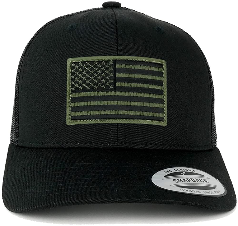 Flexfit American Flag Patch Snapback Trucker Mesh Cap - Black - Black Grey