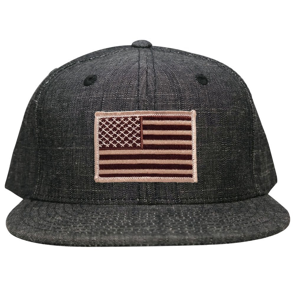 Washed Denim USA American Flag Embroidered Iron on Patch Snapback - BLK - Black Grey