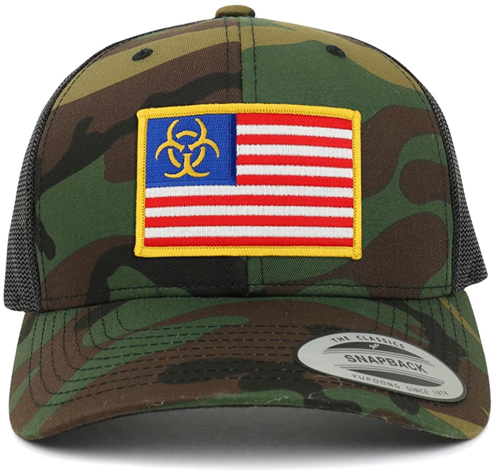 Armycrew Biohazard Yellow American Flag Embroidered Patch Mesh Back Trucker Cap
