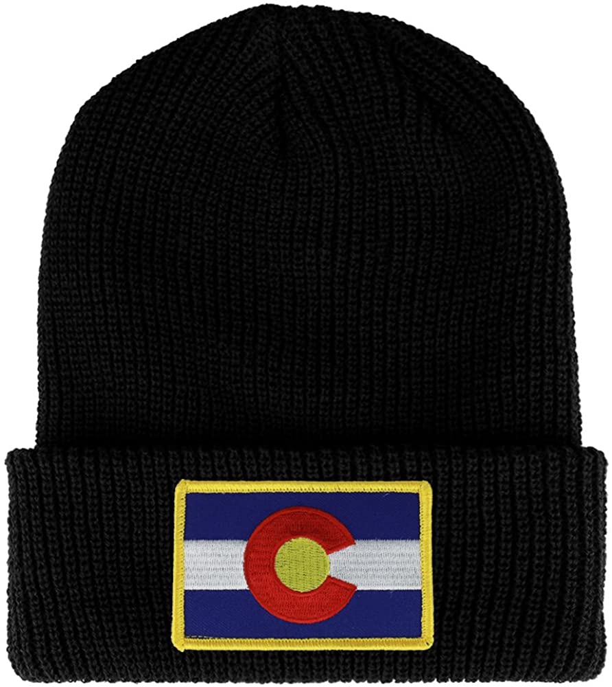 Armycrew Colorado State Flag Embroidered Patch Winter Ribbed Cuffed Knit Beanie