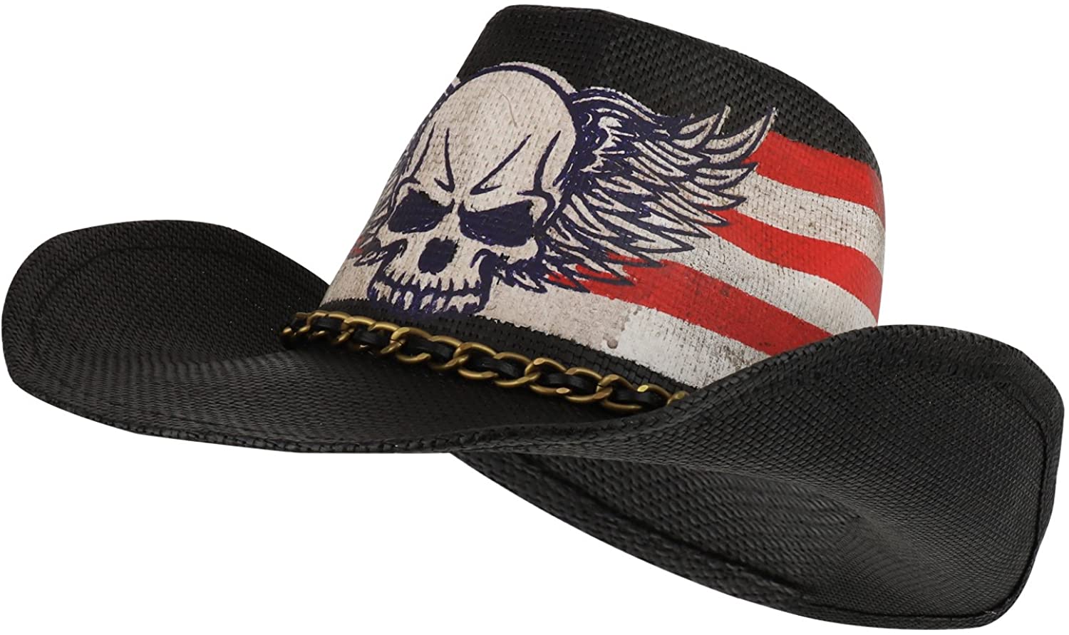 Armycrew US Flag Skull Wing Toyo Western Cowgirl Cowboy Hat with Metal Chain