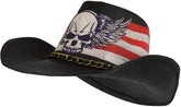 Armycrew US Flag Skull Wing Toyo Western Cowgirl Cowboy Hat with Metal Chain