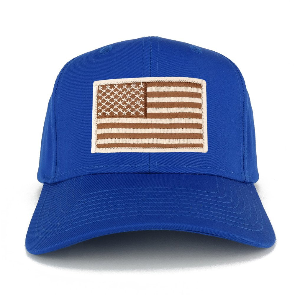 USA American Flag Logo Embroidered Iron On Patch Snap Back Cap - Royal