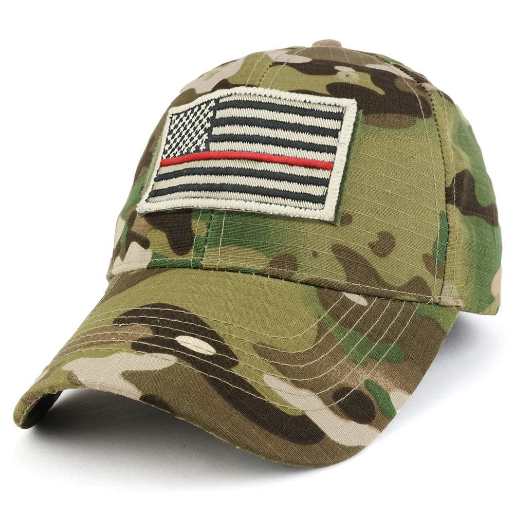 Armycrew USA Stone Thin Red Flag Tactical Patch Cotton Adjustable Baseball Cap