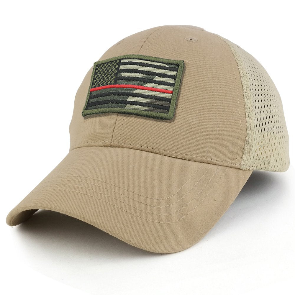 Armycrew USA Camo Thin Red Flag Tactical Patch Cotton Adjustable Trucker Cap