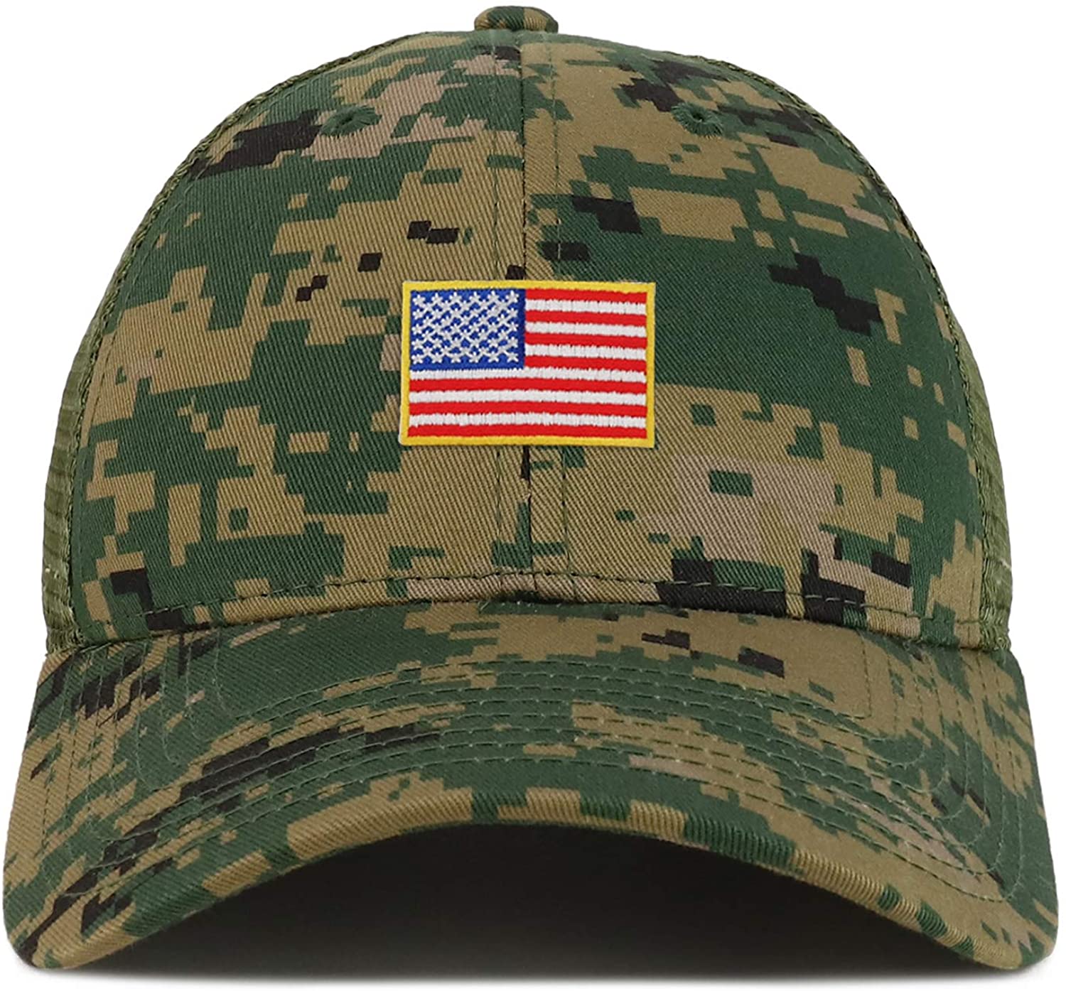 Armycrew Small American Flag Patch Camouflage Structured Mesh Trucker Cap