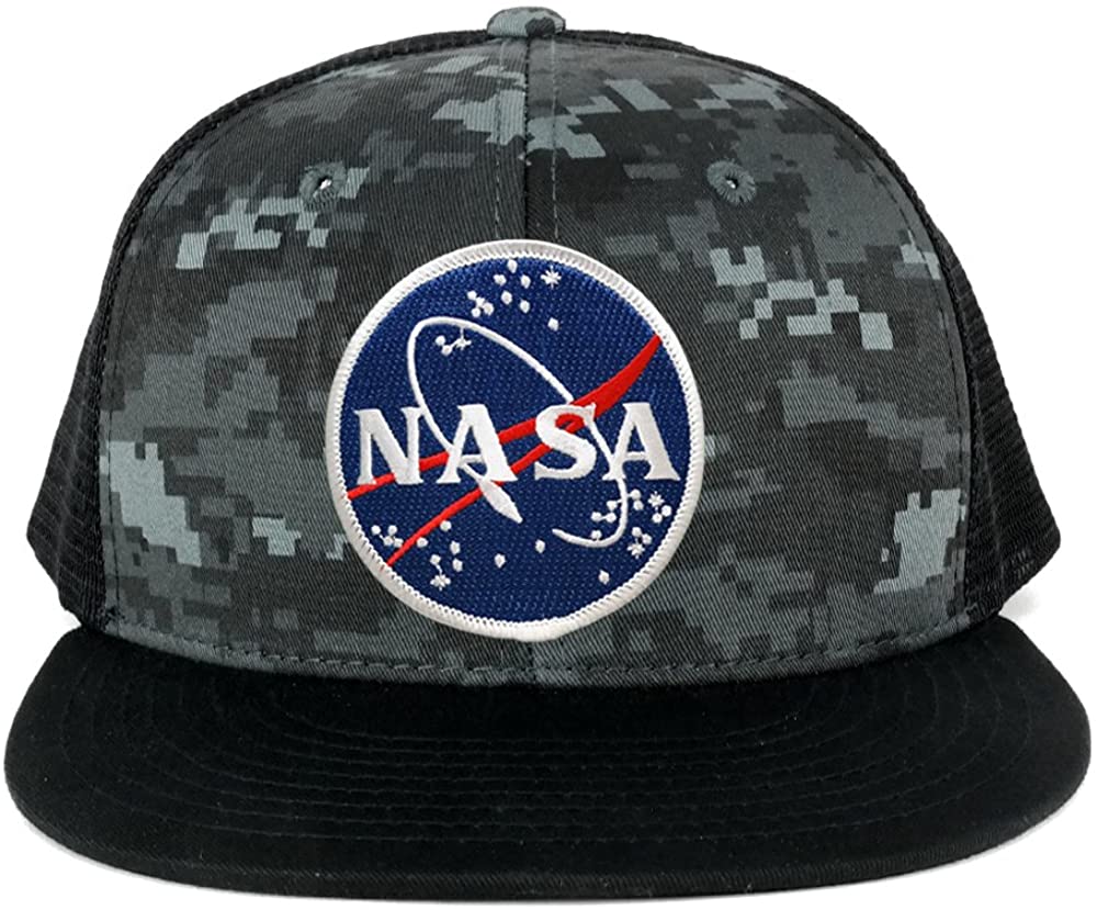 NASA Meatball Round Embroidered Iron On Patch Flat Bill Snapback Trucker Mesh Cap - BNB