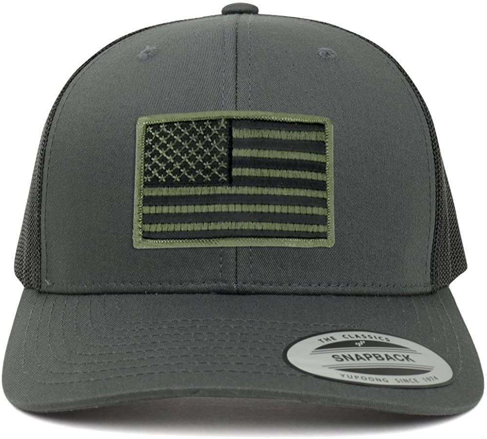 Armycrew American Flag Patch Snapback Trucker Mesh Cap - Charcoal