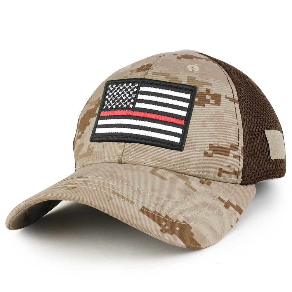 Thin RED Line American Flag Embroidered Patch Low Crown Adjustable Tactical Mesh Cap