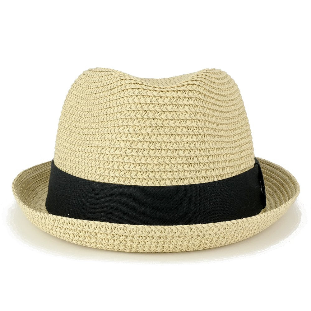 Men's Lightweight Crushable Upturn Brim Straw Fedora Hat - Beige - L