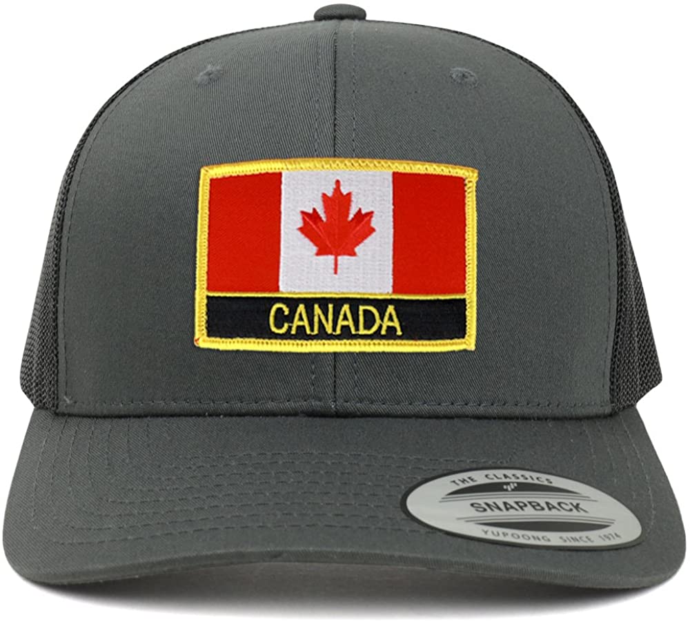 Armycrew Flexfit Canada Flag with Text Embroidered Iron on Patch Snapback Mesh Back Cap