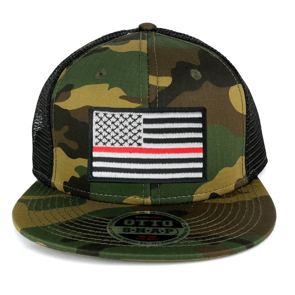 USA American Flag Iron On Patch Adjustable Camo Mesh Cap - CAMO Black - Black Grey