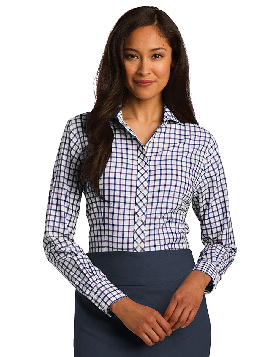 Ladies Tri-Color Yarn-Dyed Check Pattern Non-Iron 100% Cotton Shirt