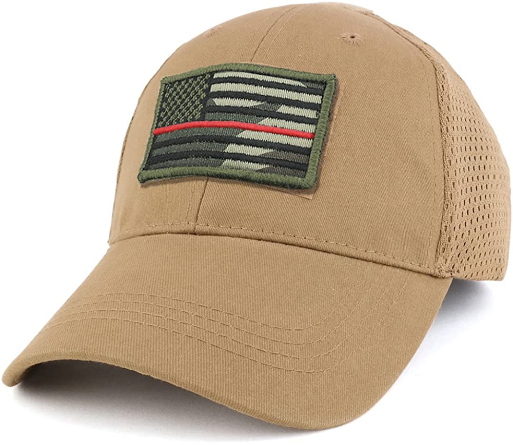 Armycrew USA Camo Thin Red Flag Tactical Patch Cotton Adjustable Trucker Cap