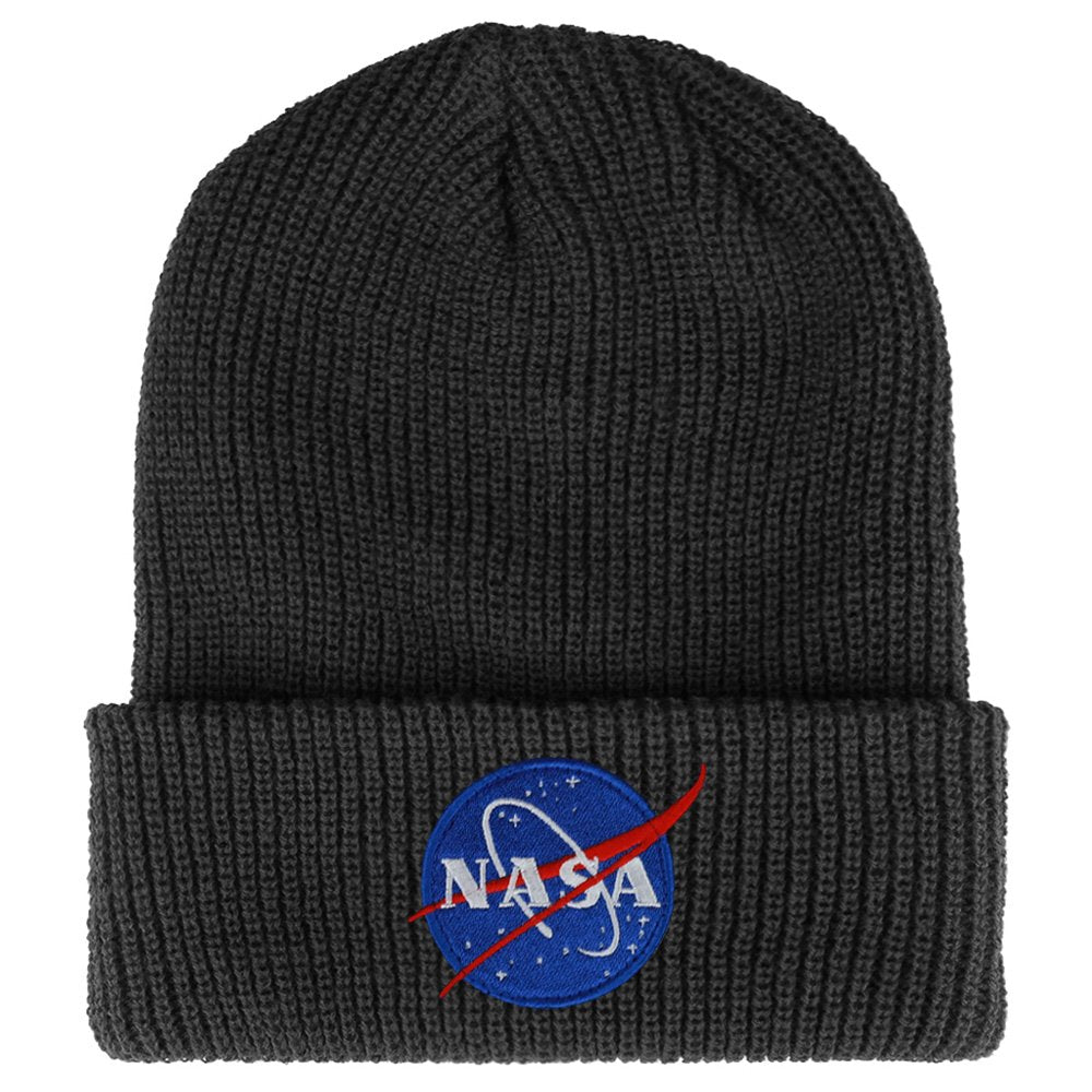 Armycrew NASA Small Insignia Logo Embroidered Patch Ribbed Cuffed Knit Beanie