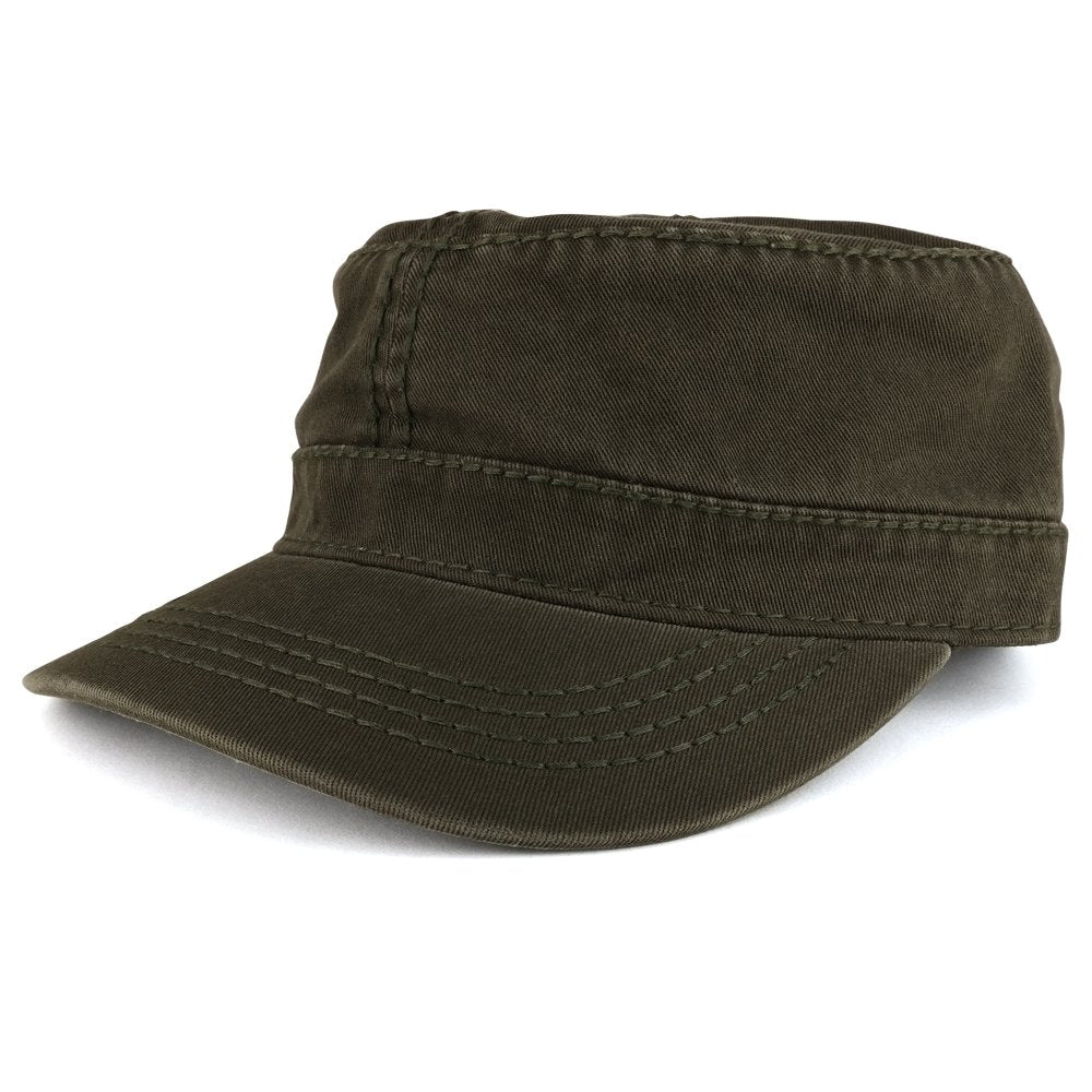 Garment Washed Cotton Twill with Heavy Stitching Flat Top Military Cap