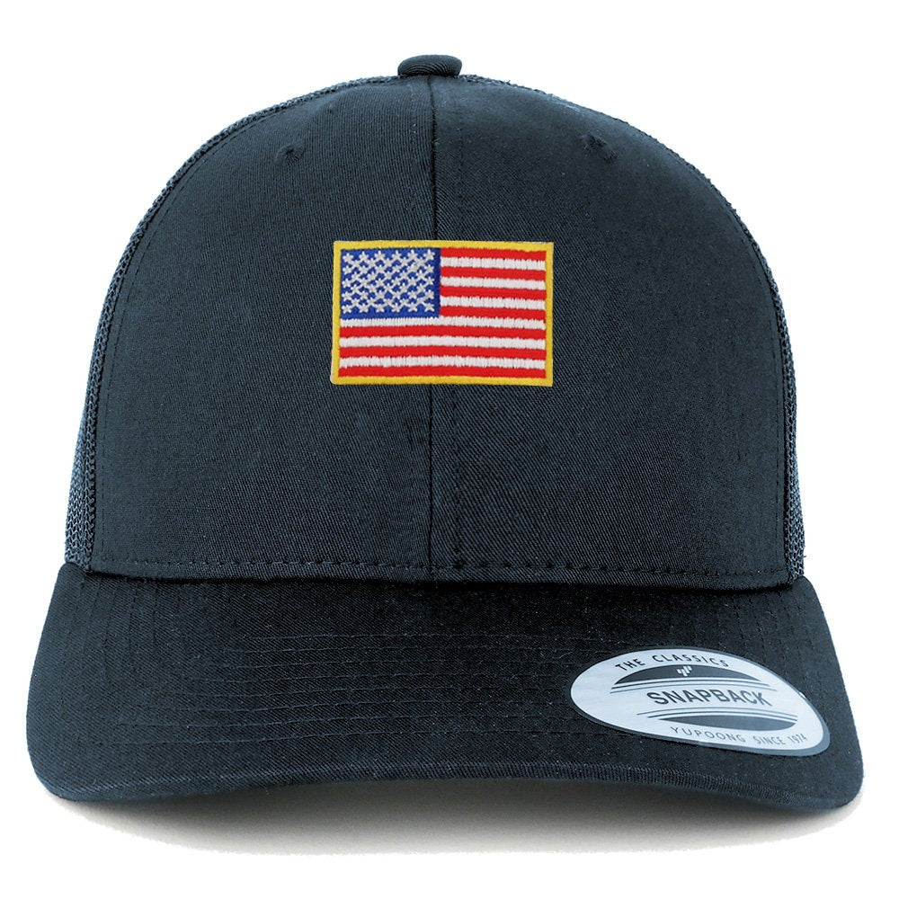 Small Yellow American Flag Embroidered Iron On Patch Mesh Back Trucker Cap - Black