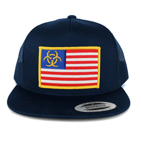 5 Panel Biohazard Yellow American Flag Embroidered Patch Flat Bill Mesh Snapback