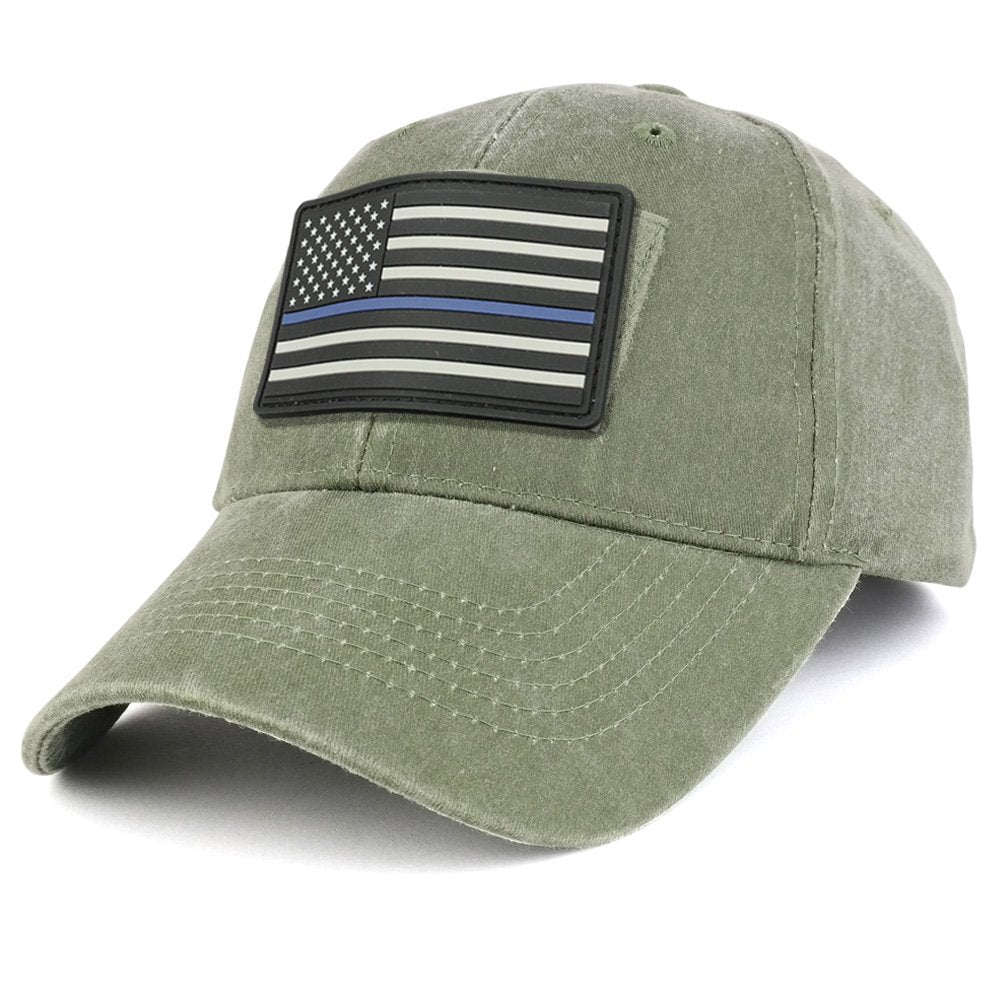 Armycrew USA Rubber Thin Blue Flag Tactical Patch Cotton Adjustable Baseball Cap