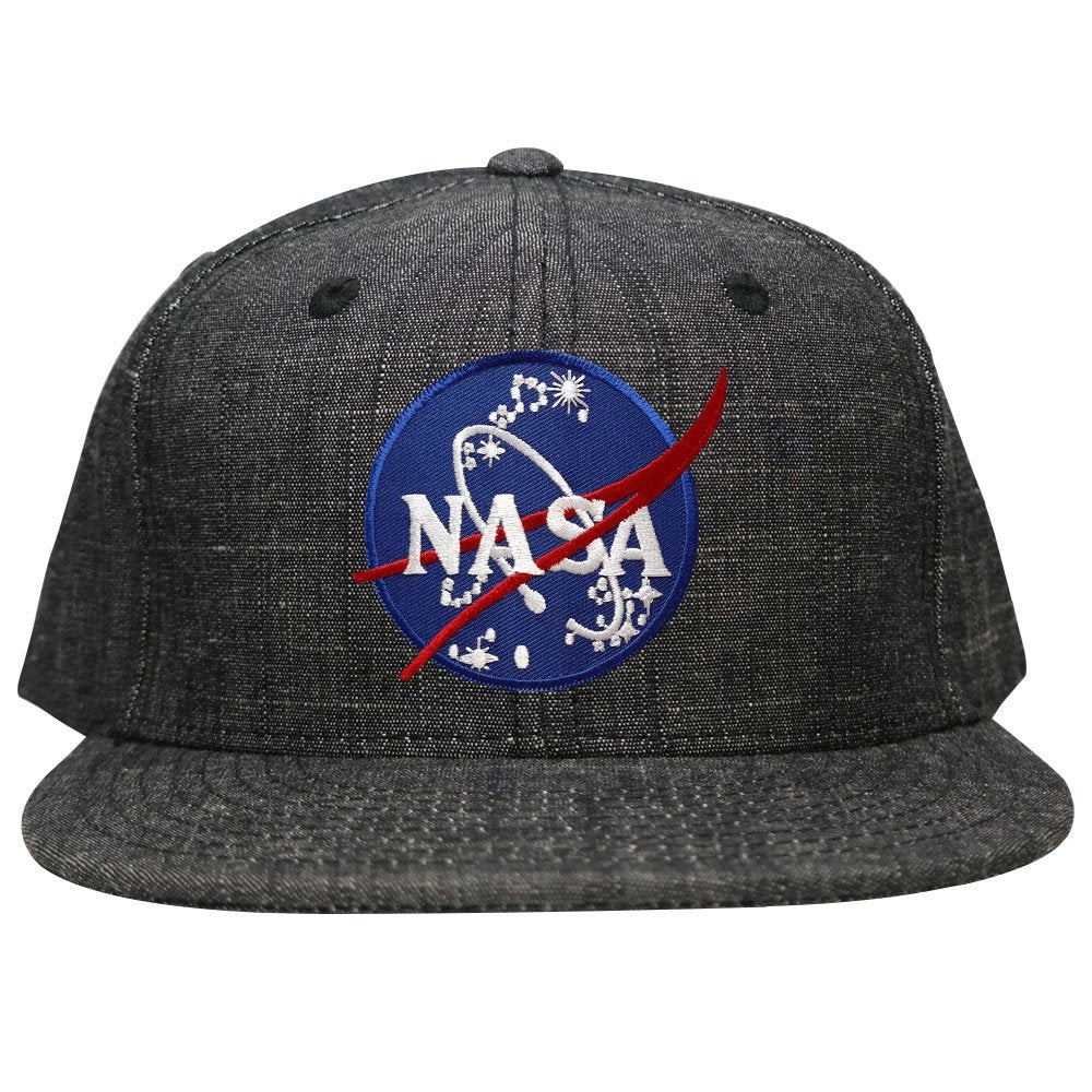 Washed Denim NASA Insignia Space Embroidered Logo Iron on Patch Snapback Cap - BLK