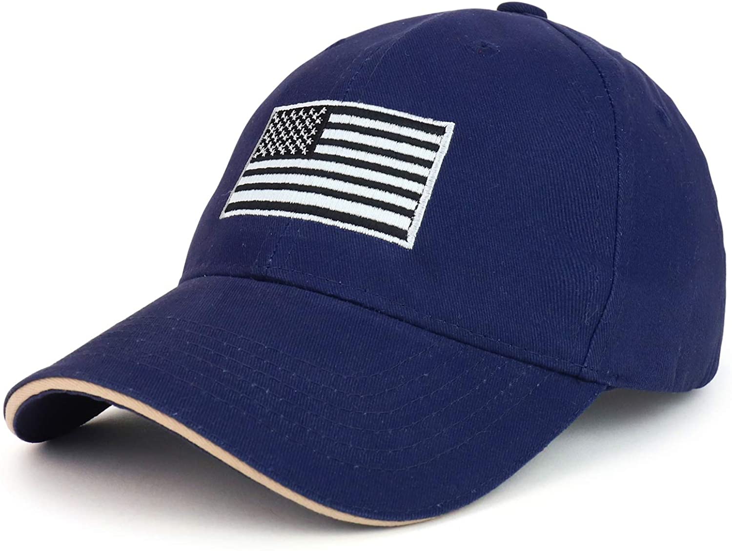 Armycrew Made in USA Structured Grey American Flag Embroidered Sandwich Bill Cap