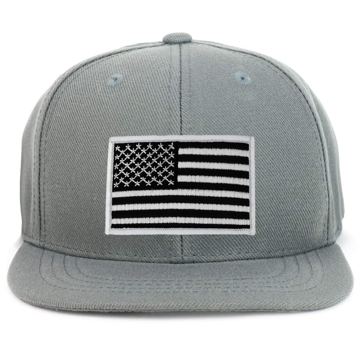 Armycrew Youth Kid Size Black White American Flag Patch Flat Bill Snapback Baseball Cap