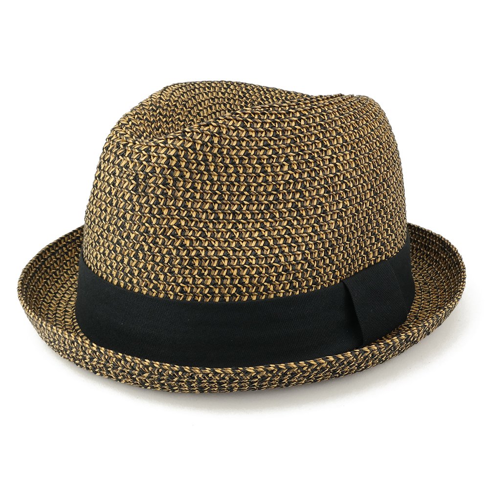 Men's Lightweight Crushable Upturn Brim Straw Fedora Hat - Beige - L