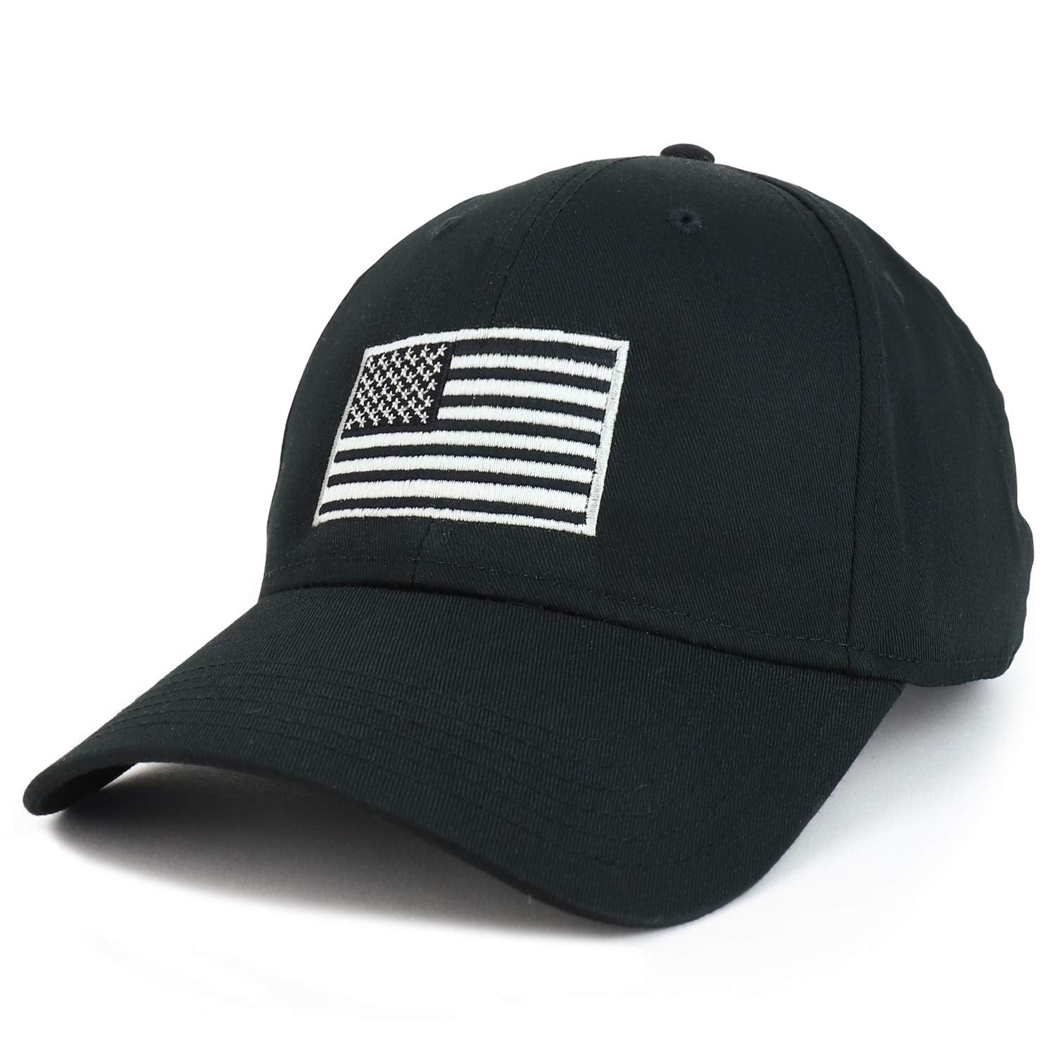 Armycrew Black Grey USA Flag Embroidered Snapback Baseball Cap Fits Upto XXL