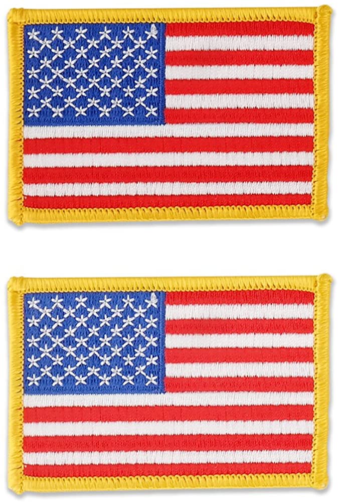 USA American Patriotic Flag Embroidered Iron On Patch 2 Piece Pack
