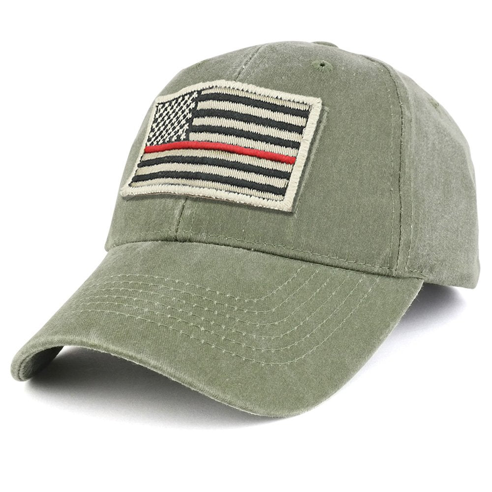 Armycrew USA Stone Thin Red Flag Tactical Patch Cotton Adjustable Baseball Cap