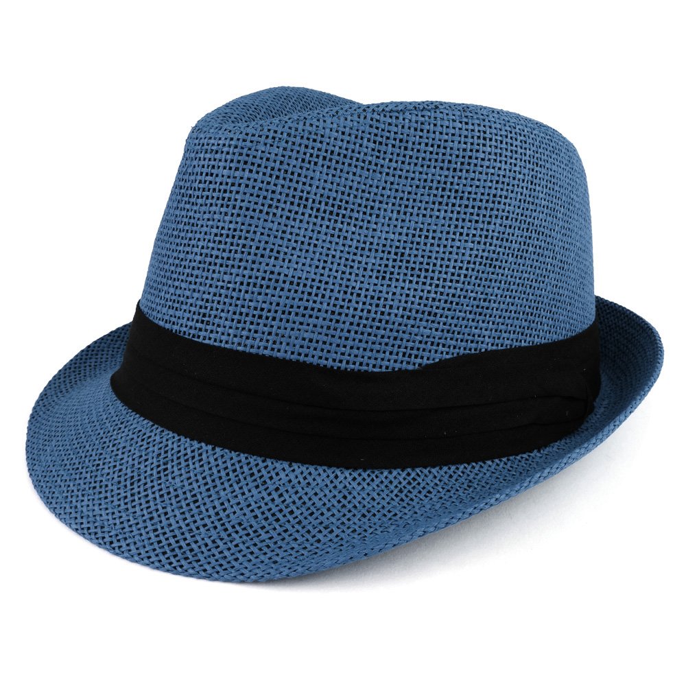 Colorful Straw Fedora Hat with Black Pleated Band