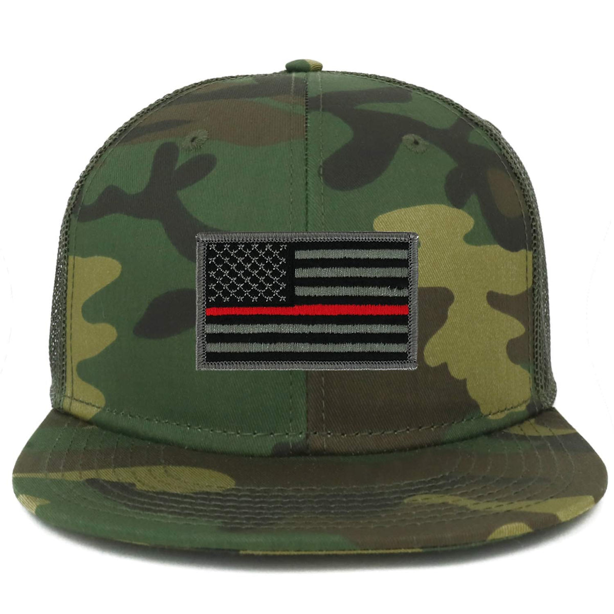 Armycrew Oversize XXL Thin Red Line USA Flag Patch Camouflage Flatbill Mesh Snapback Cap