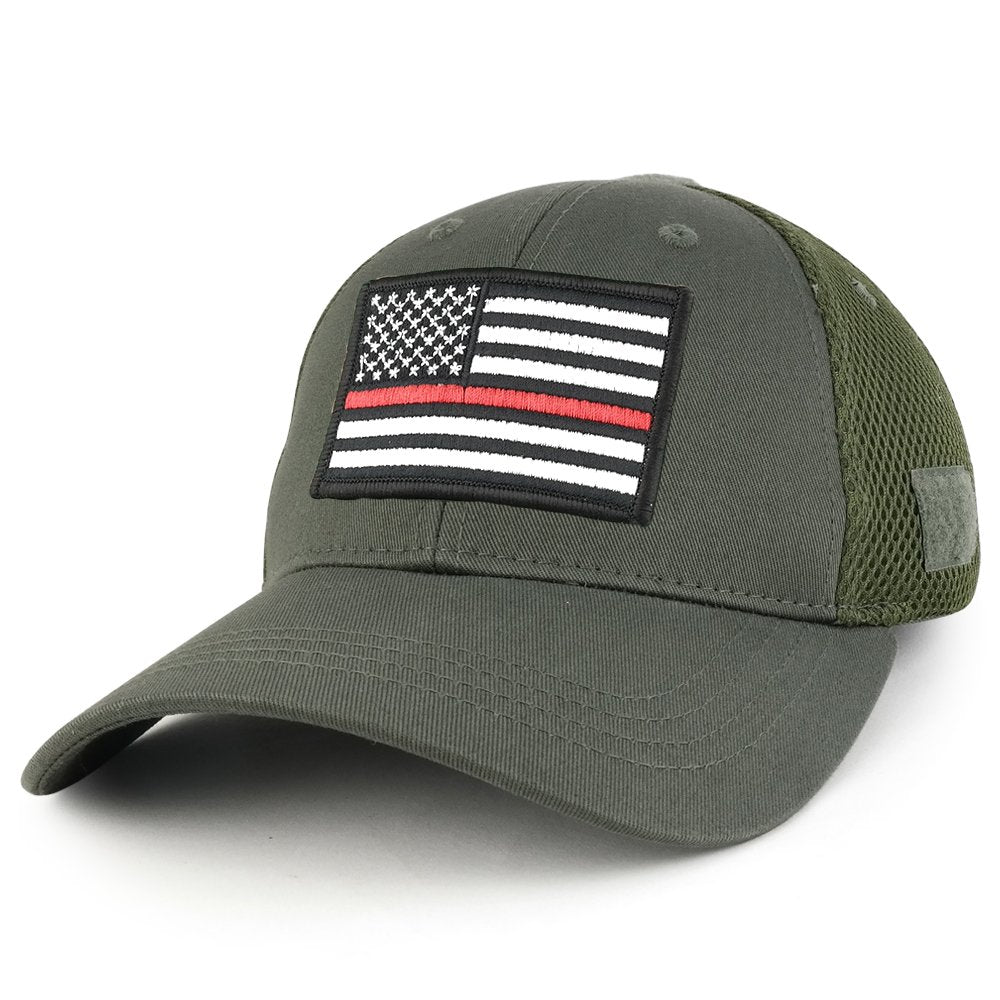 Thin RED Line American Flag Embroidered Patch Low Crown Adjustable Tactical Mesh Cap