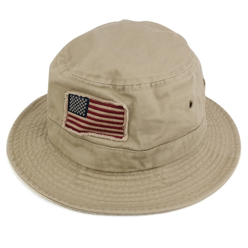 Armycrew Frayed USA Flag Washed Style Twill Cotton Bucket Hat