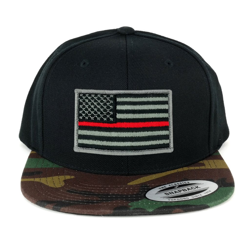 Flexfit Classic American Flag Patch Snapback Cap with Camo Visor - Black Grey