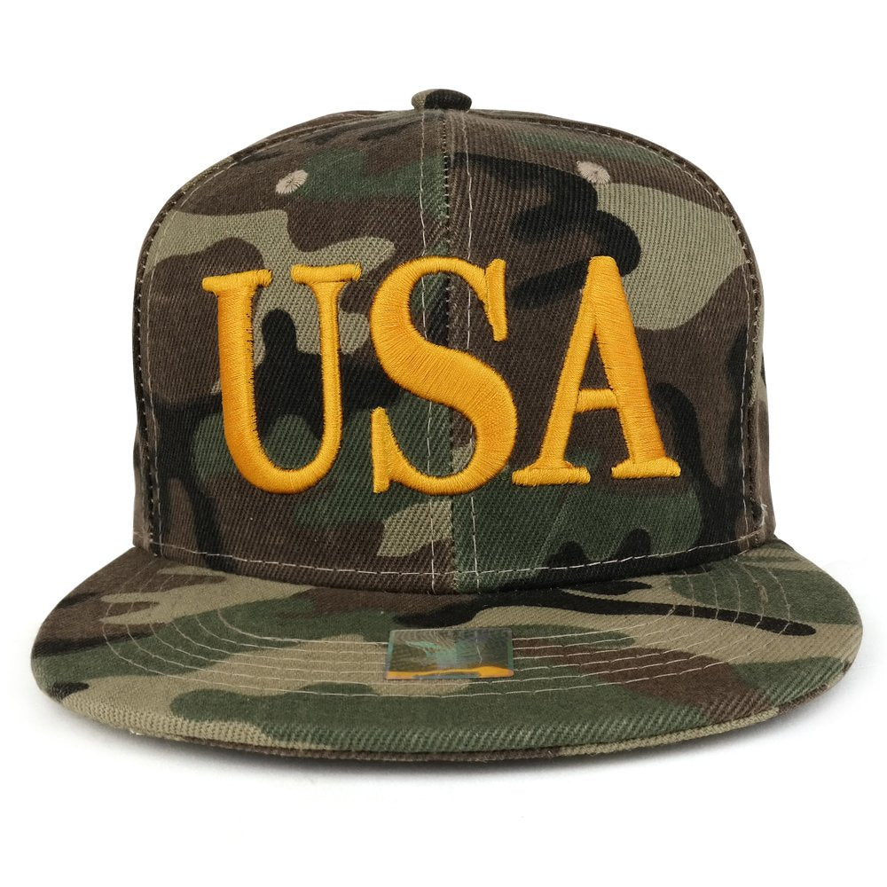 Armycrew USA 3D Text Embroidered with American Flag Flat Bill Snapback Cap
