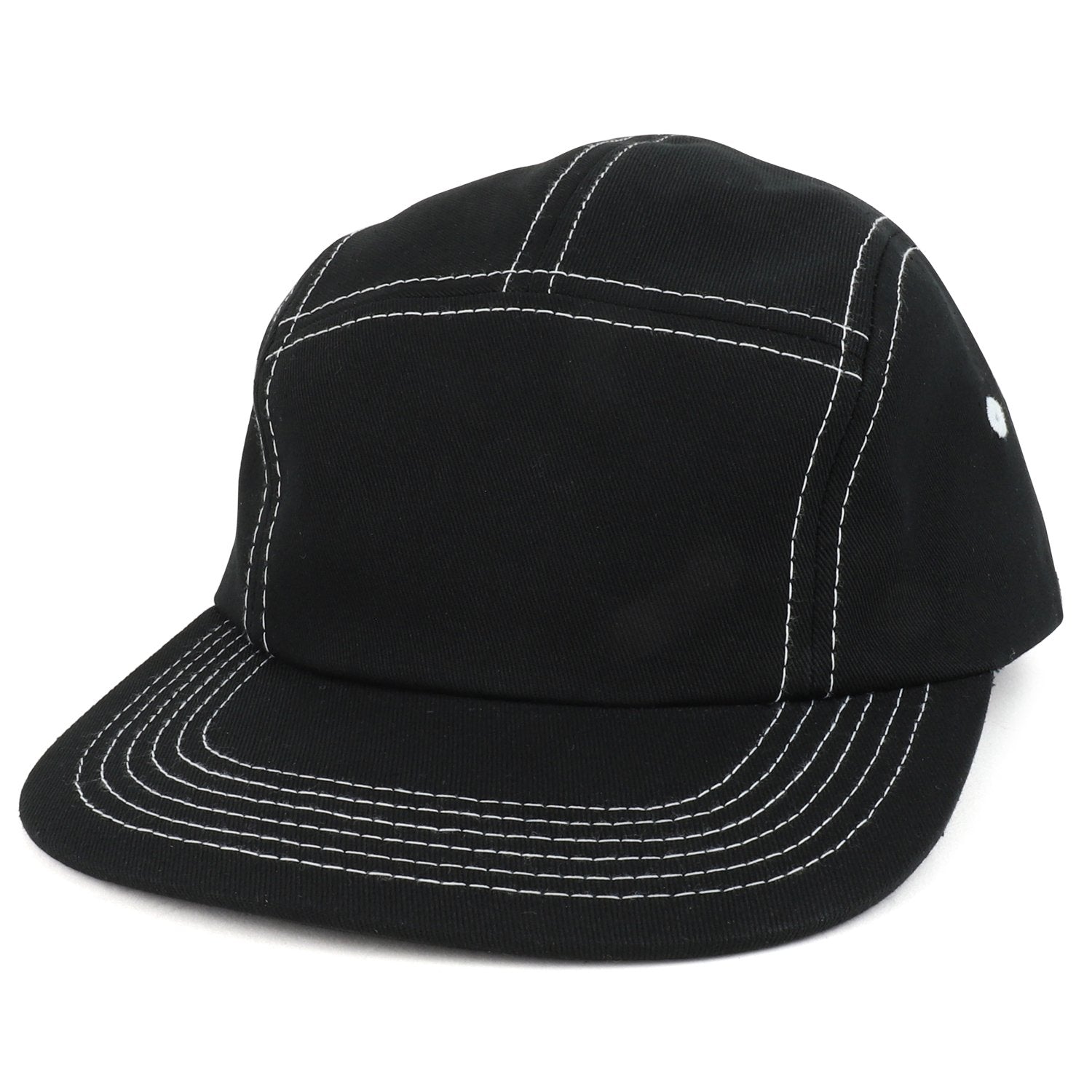 Armycrew Plain Contrast Stitching 5 Panel Flat Bill Cotton Racer Cap