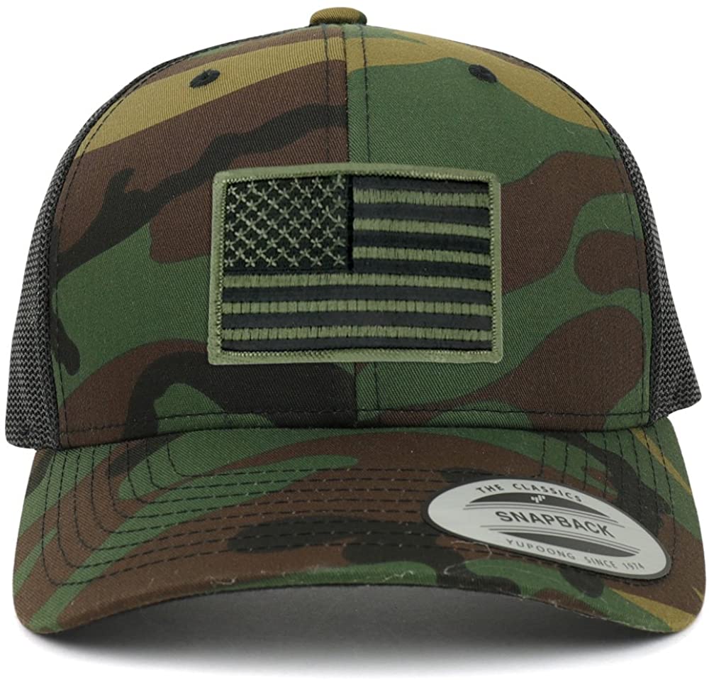 Armycrew American Flag Patch Snapback Trucker Mesh Cap - Camo