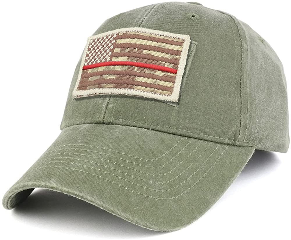 Armycrew USA Desert Digital Thin Red Flag Tactical Patch Cotton Adjustable Baseball Cap