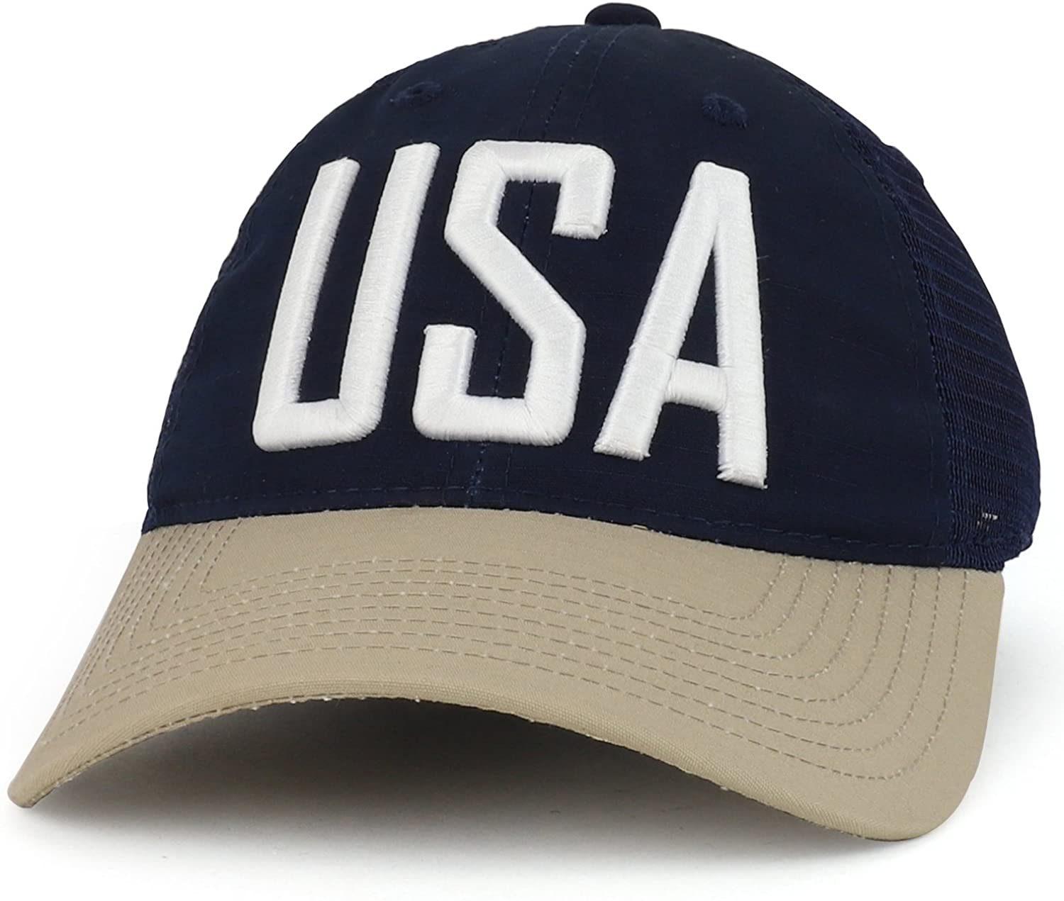 Armycrew USA Text 3D Embroidered Ripstop Trucker Mesh Back Cap - ACU