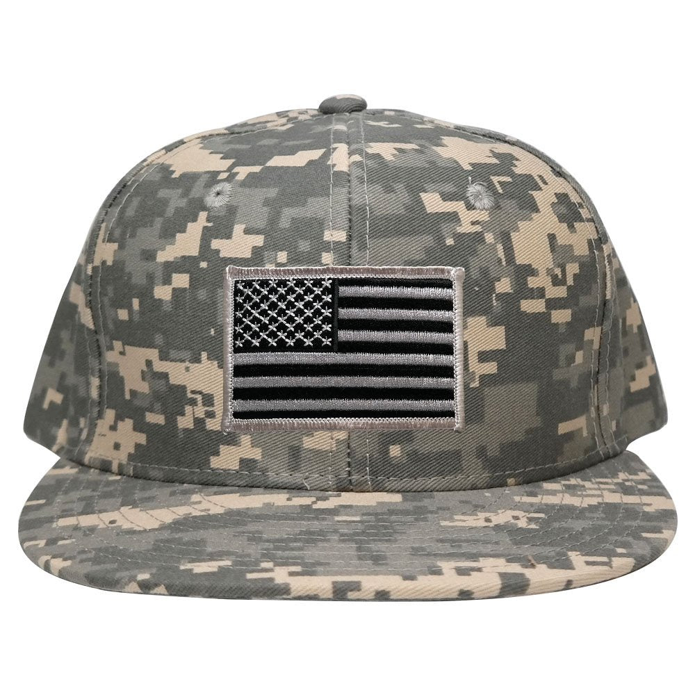 Armycrew Flat Bill Digital Camo American Flag Patch Snapback Cap - ACU - Black Grey Black Grey Patch