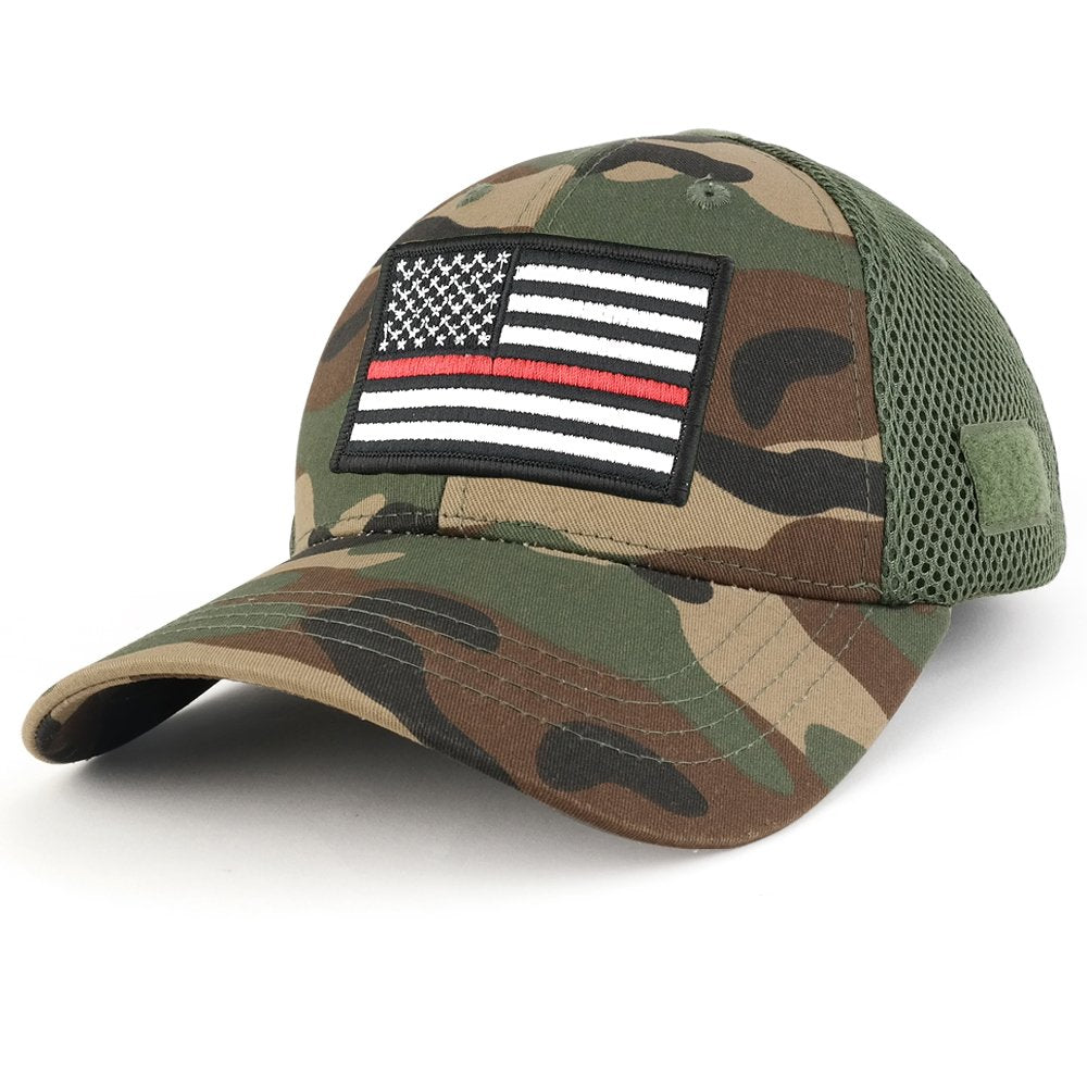 Thin RED Line American Flag Embroidered Patch Low Crown Adjustable Tactical Mesh Cap